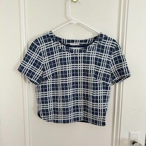 Lush Blue & White Textured Plaid Crop Top